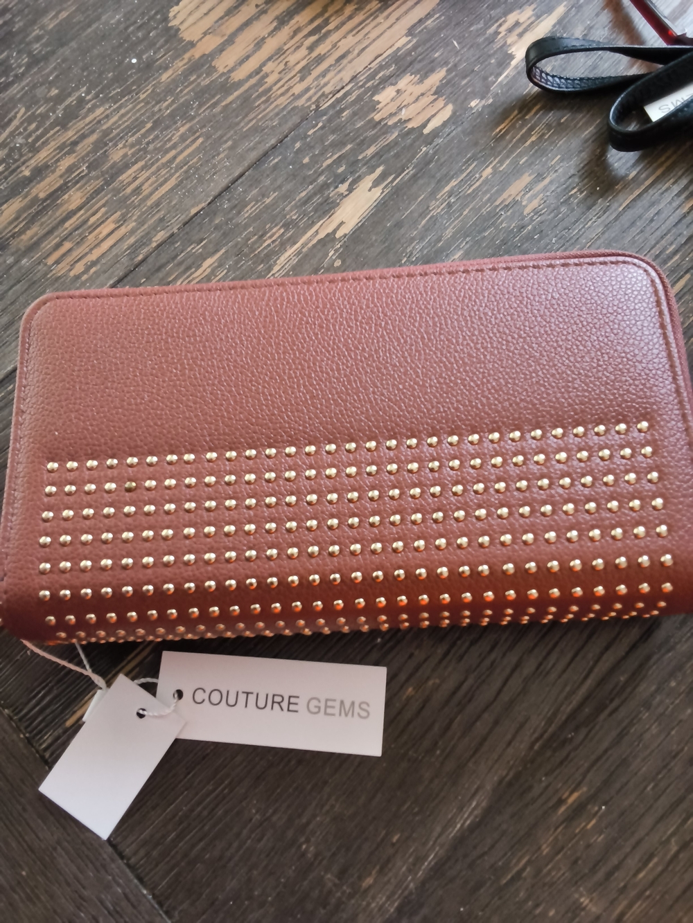 Couture Gems Studded Zip Wallet - Brown